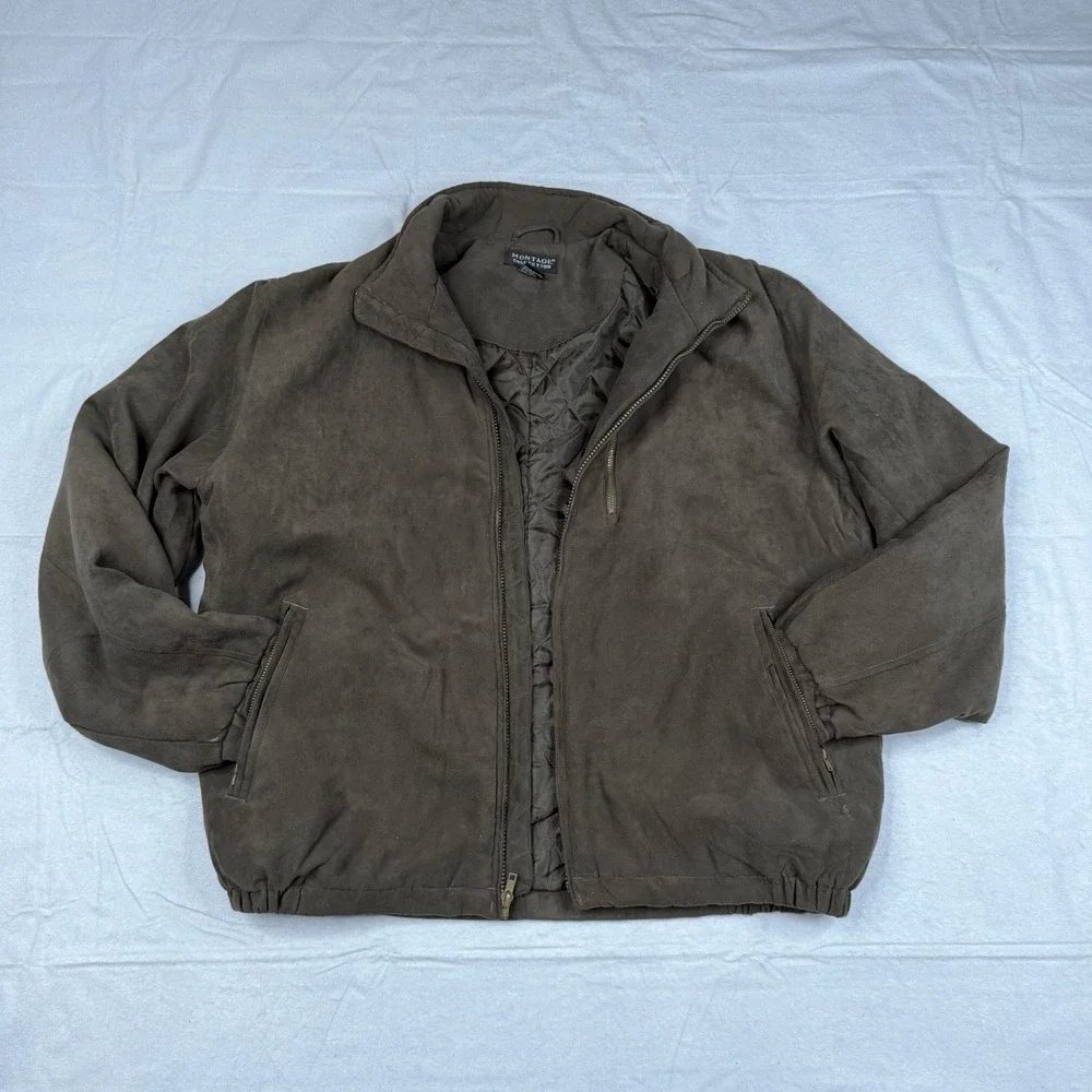 Montage Collection Quilted Lining SZ-L Faux Suede Zip Bomber Jacket W/Zip Pocket
